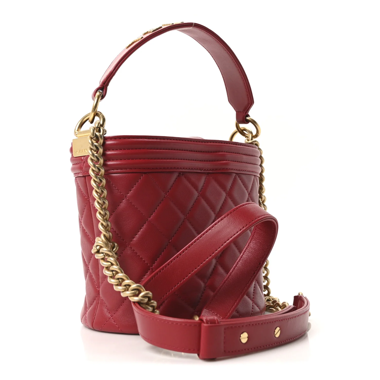 Calfskin Quilted Boy Bucket Bag Red - Image 3