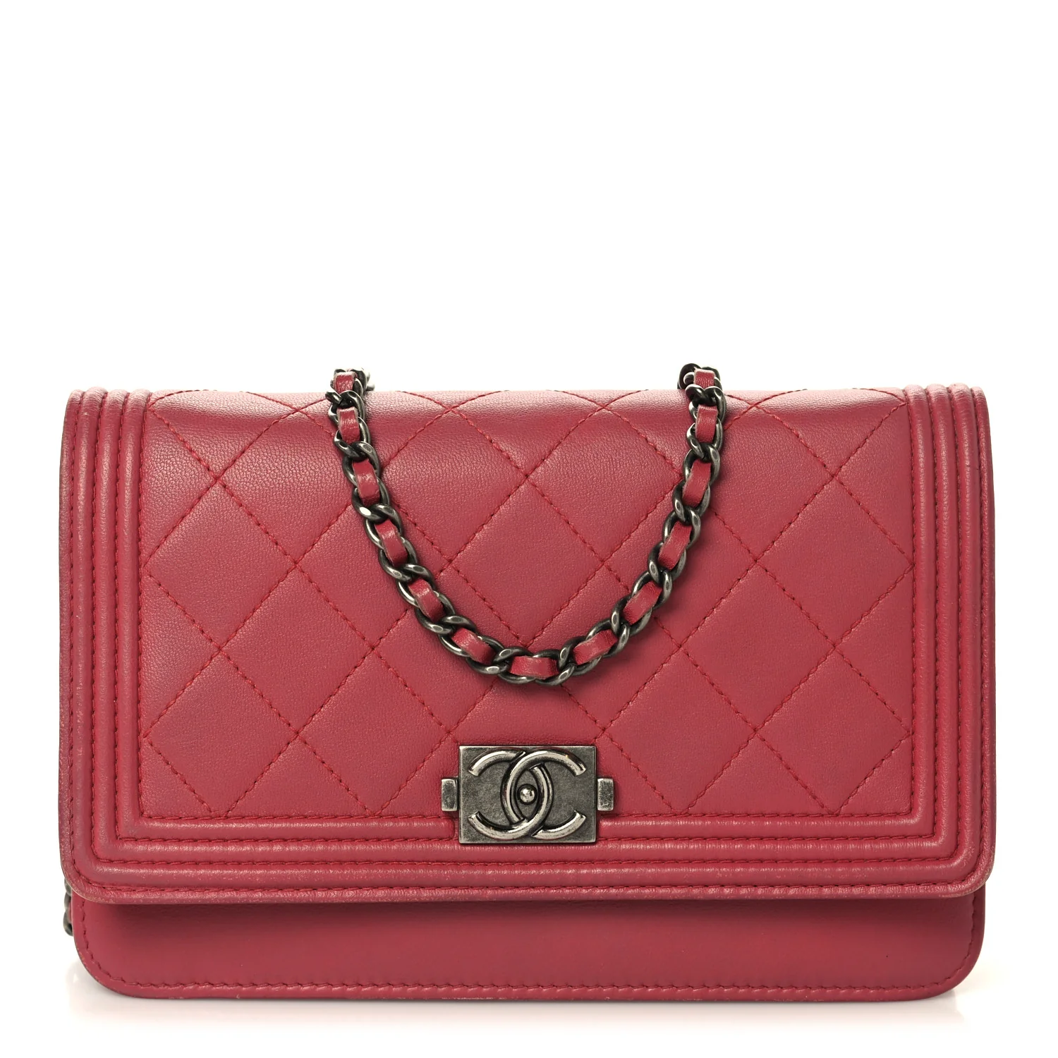 Calfskin Quilted Boy Wallet On Chain WOC Pink