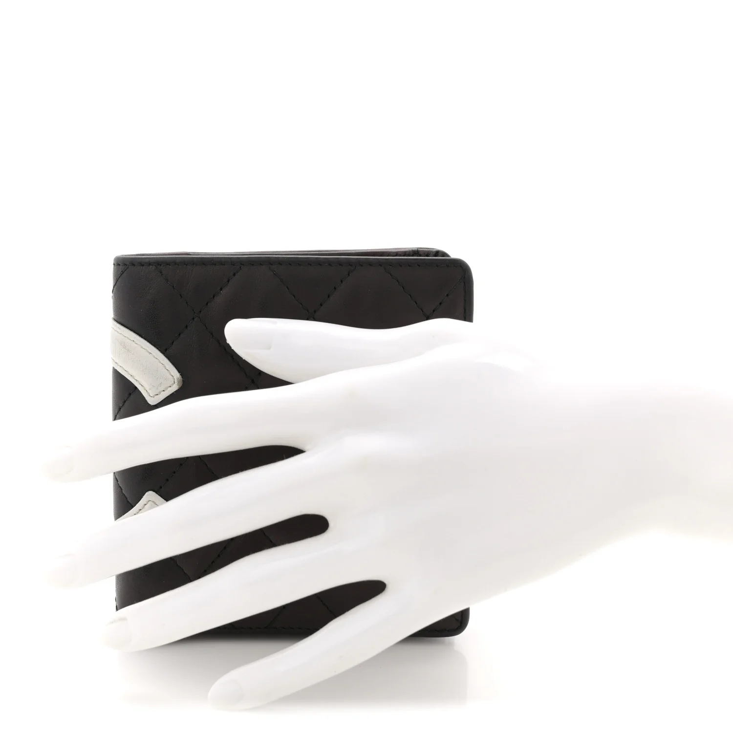 Calfskin Quilted Cambon Bi-fold Wallet Black White - Image 2