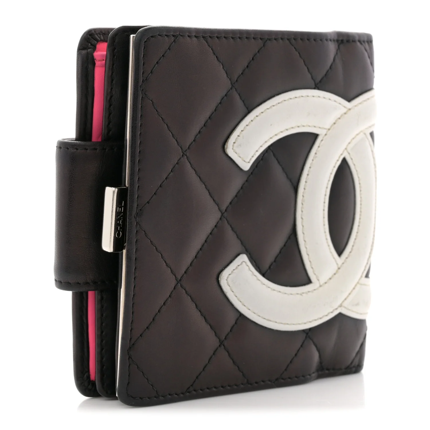 Calfskin Quilted Cambon Bi-fold Wallet Black White - Image 3