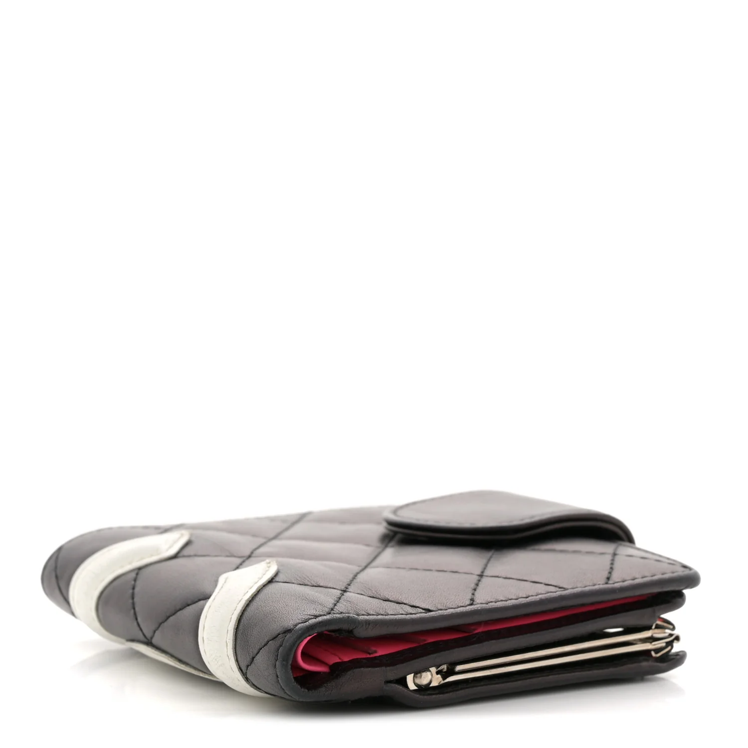 Calfskin Quilted Cambon Bi-fold Wallet Black White - Image 4