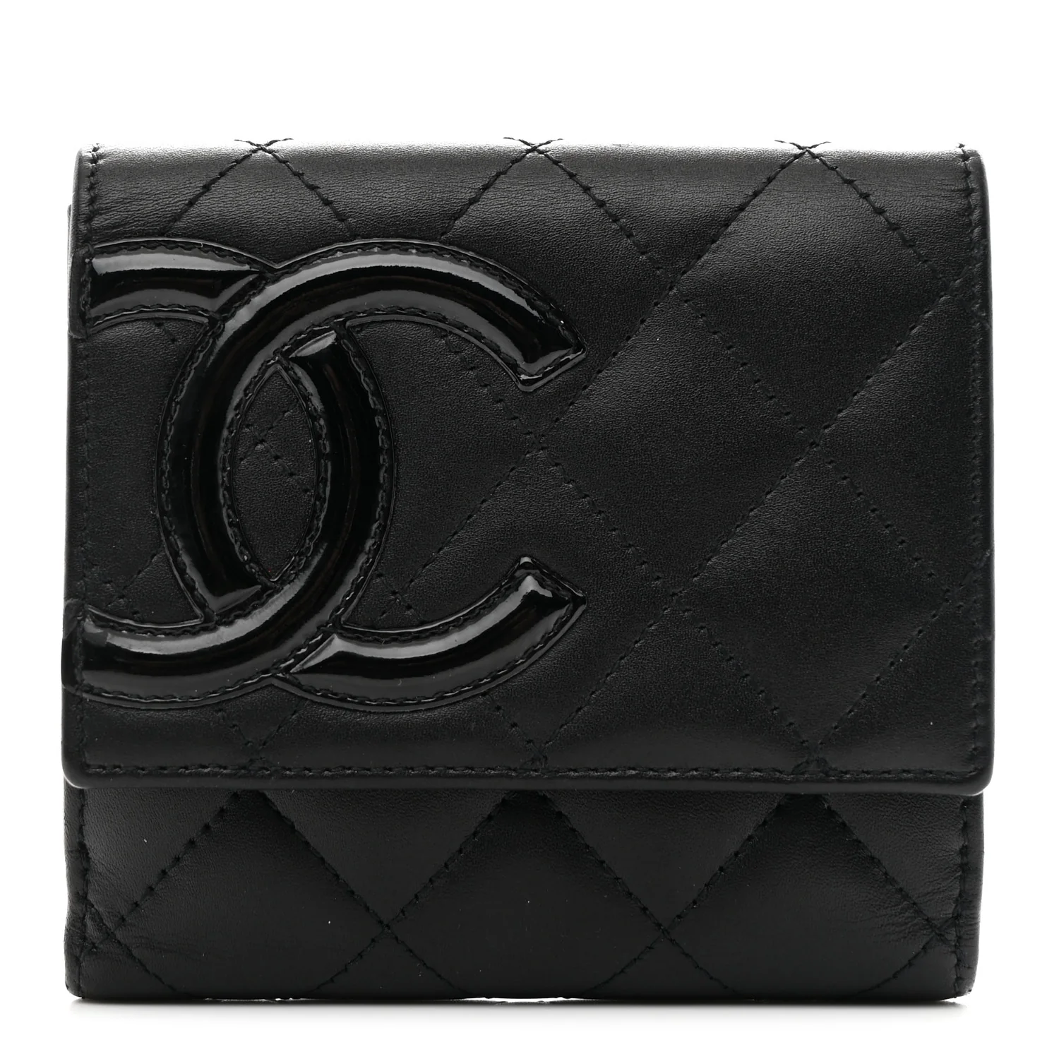 Calfskin Quilted Cambon Flap Wallet Black