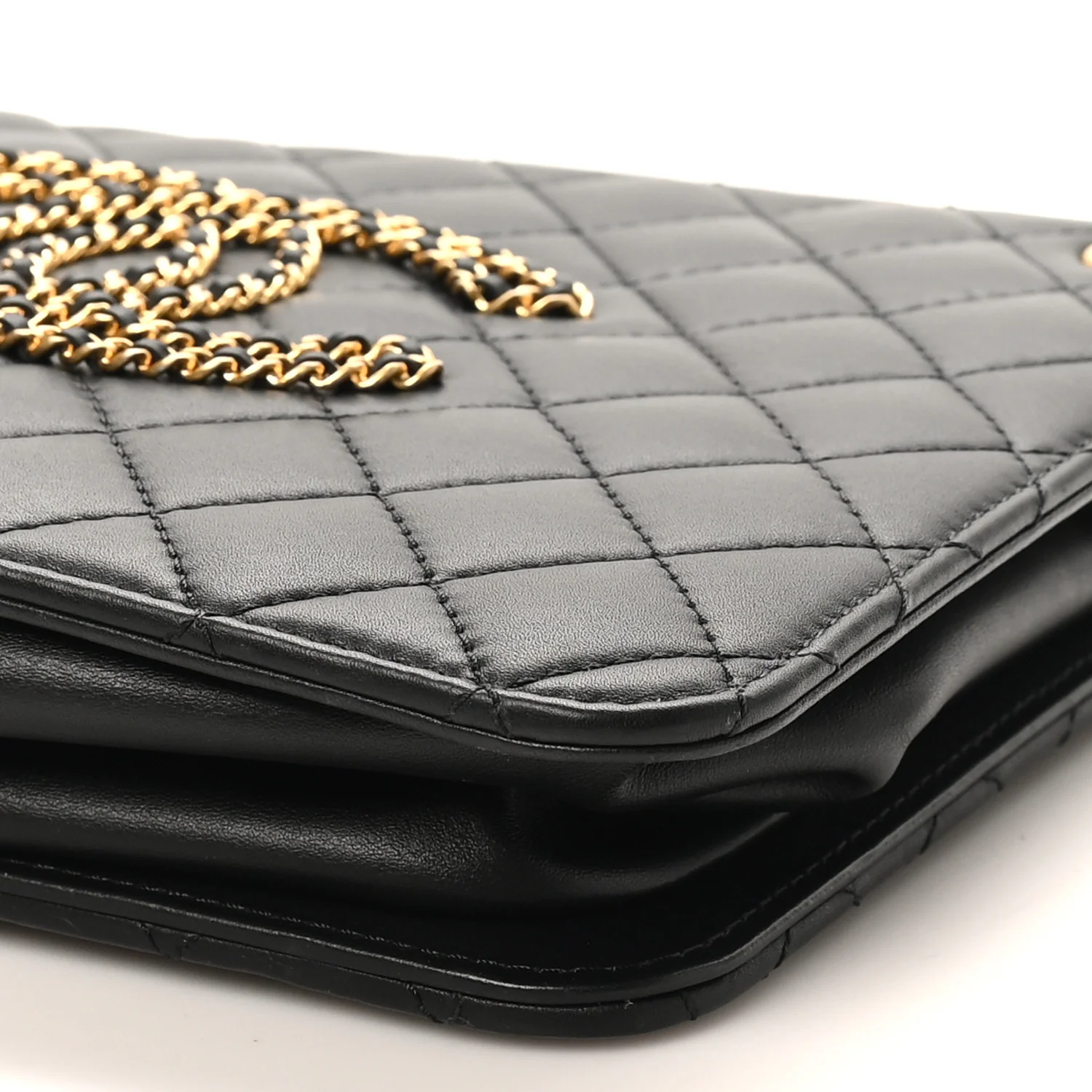 Calfskin Quilted CC Chain Accordion Tote Black - Image 10