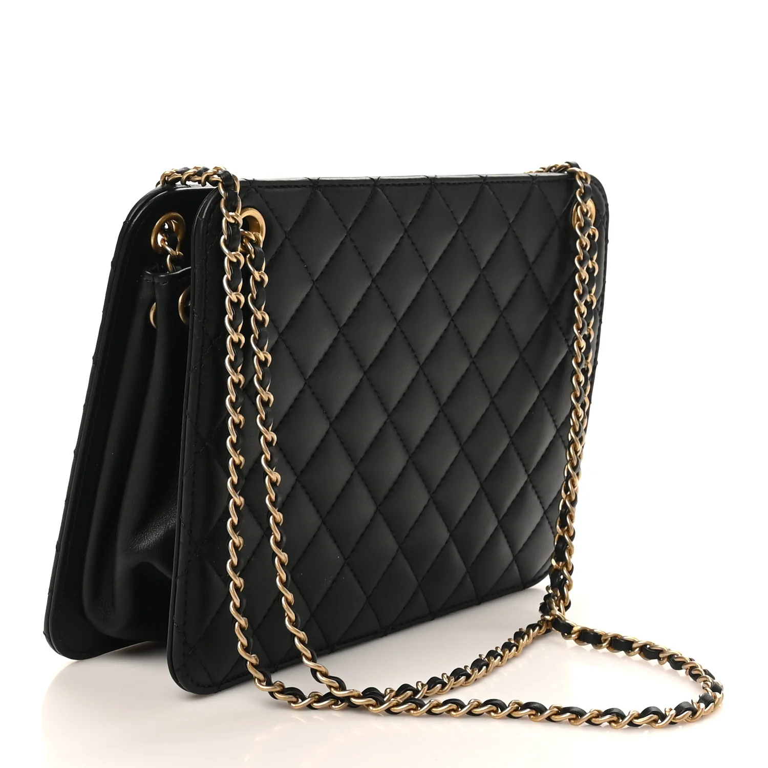 Calfskin Quilted CC Chain Accordion Tote Black - Image 2