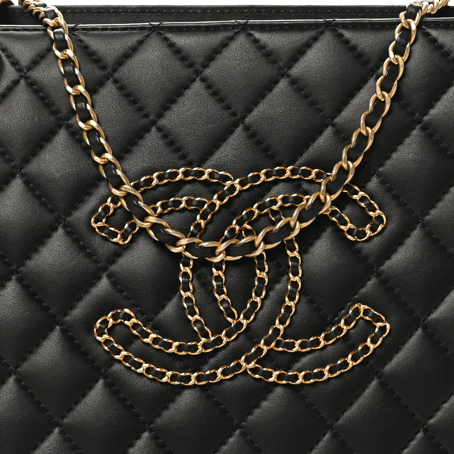 Calfskin Quilted CC Chain Accordion Tote Black - Image 8