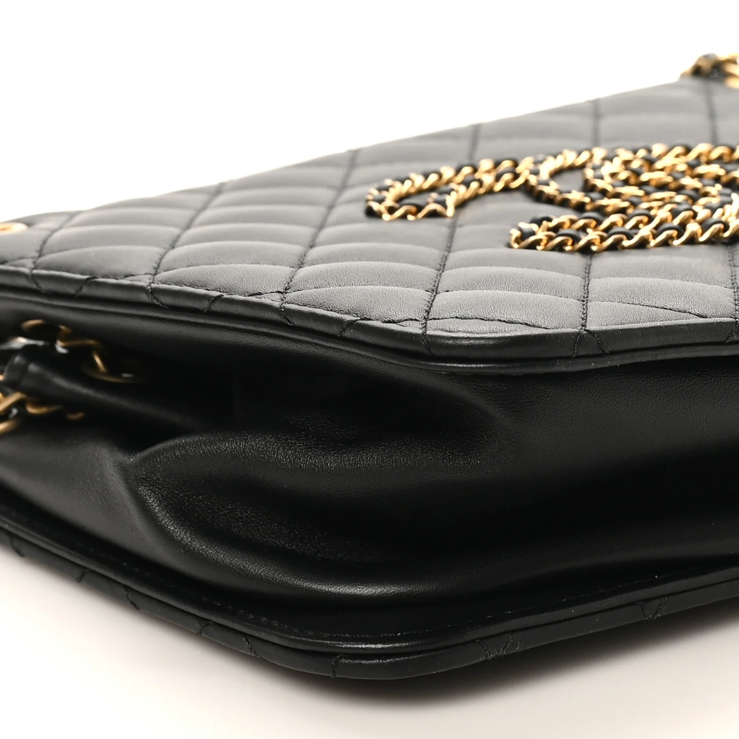 Calfskin Quilted CC Chain Accordion Tote Black - Image 9