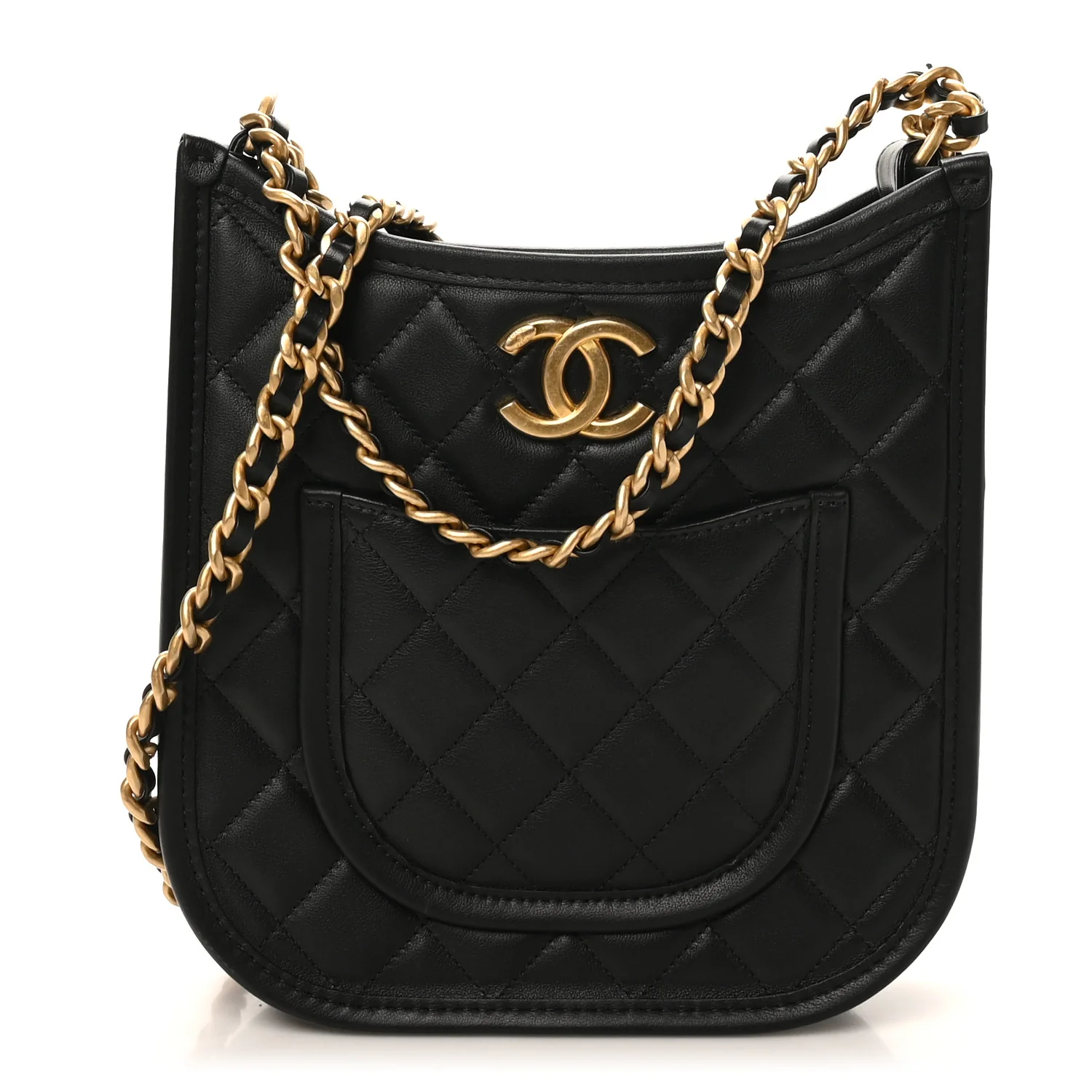 Calfskin Quilted CC Hobo Handbag Black