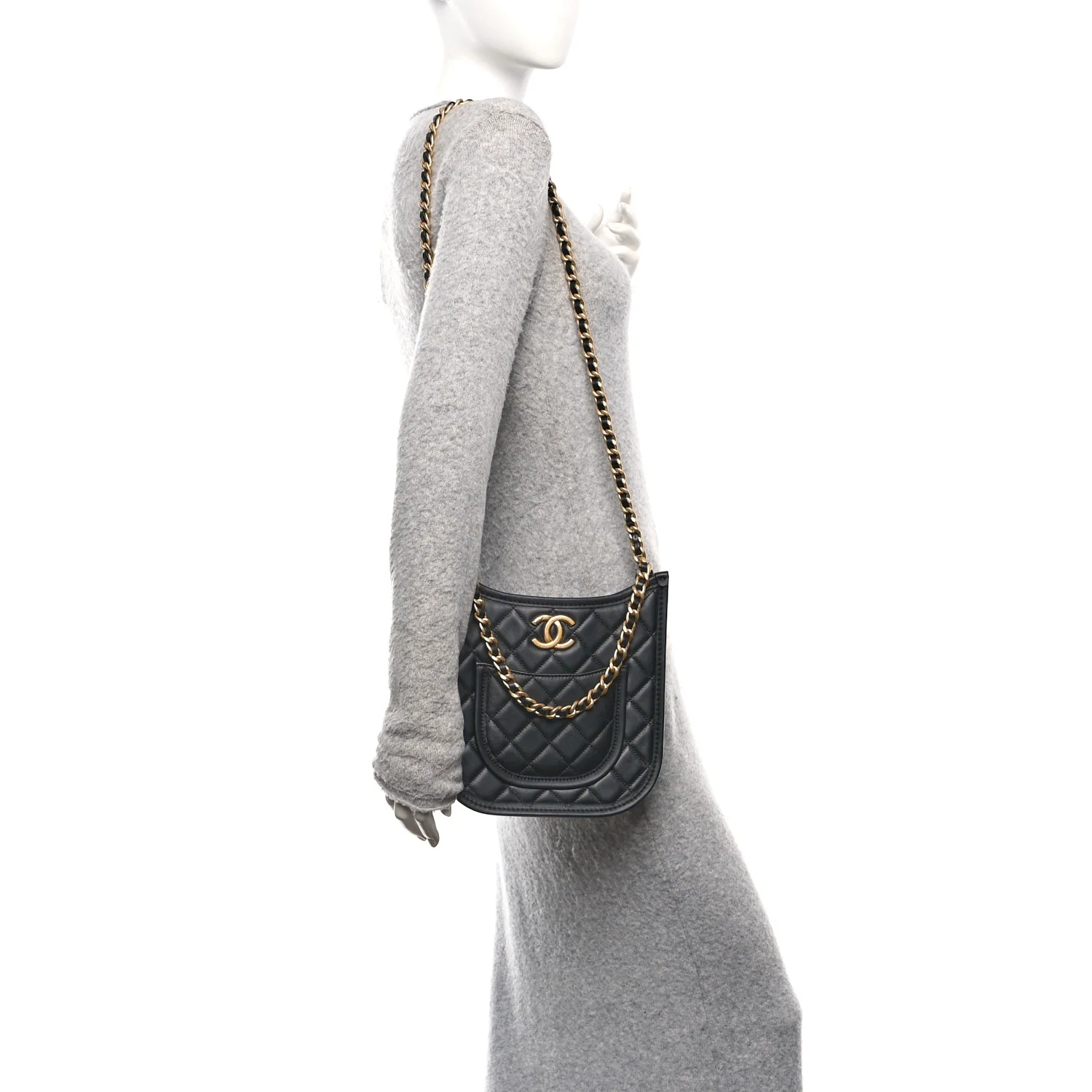 Calfskin Quilted CC Hobo Handbag Black - Image 2