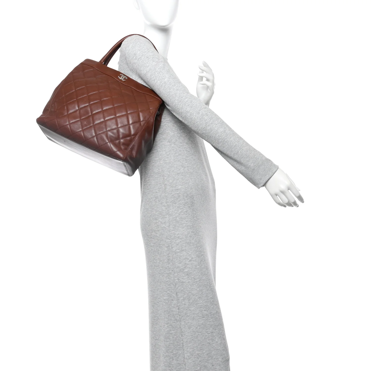 Calfskin Quilted CC Shopping Tote Brown - Image 2