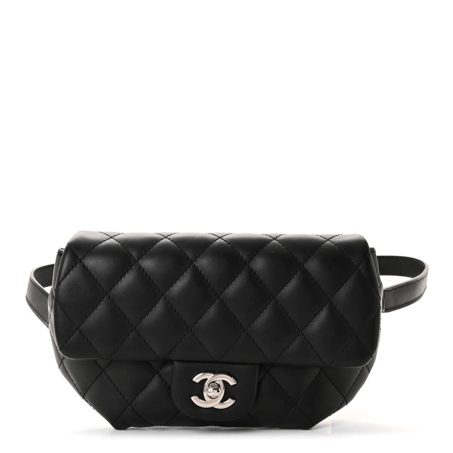 Calfskin Quilted CC Uniform Flap Belt Bag Black