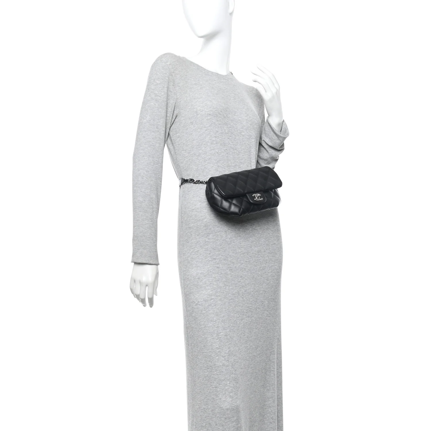 Calfskin Quilted CC Uniform Flap Belt Bag Black - Image 2