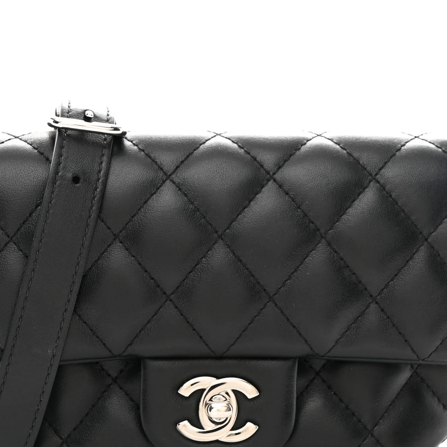 Calfskin Quilted CC Uniform Flap Belt Bag Black - Image 9