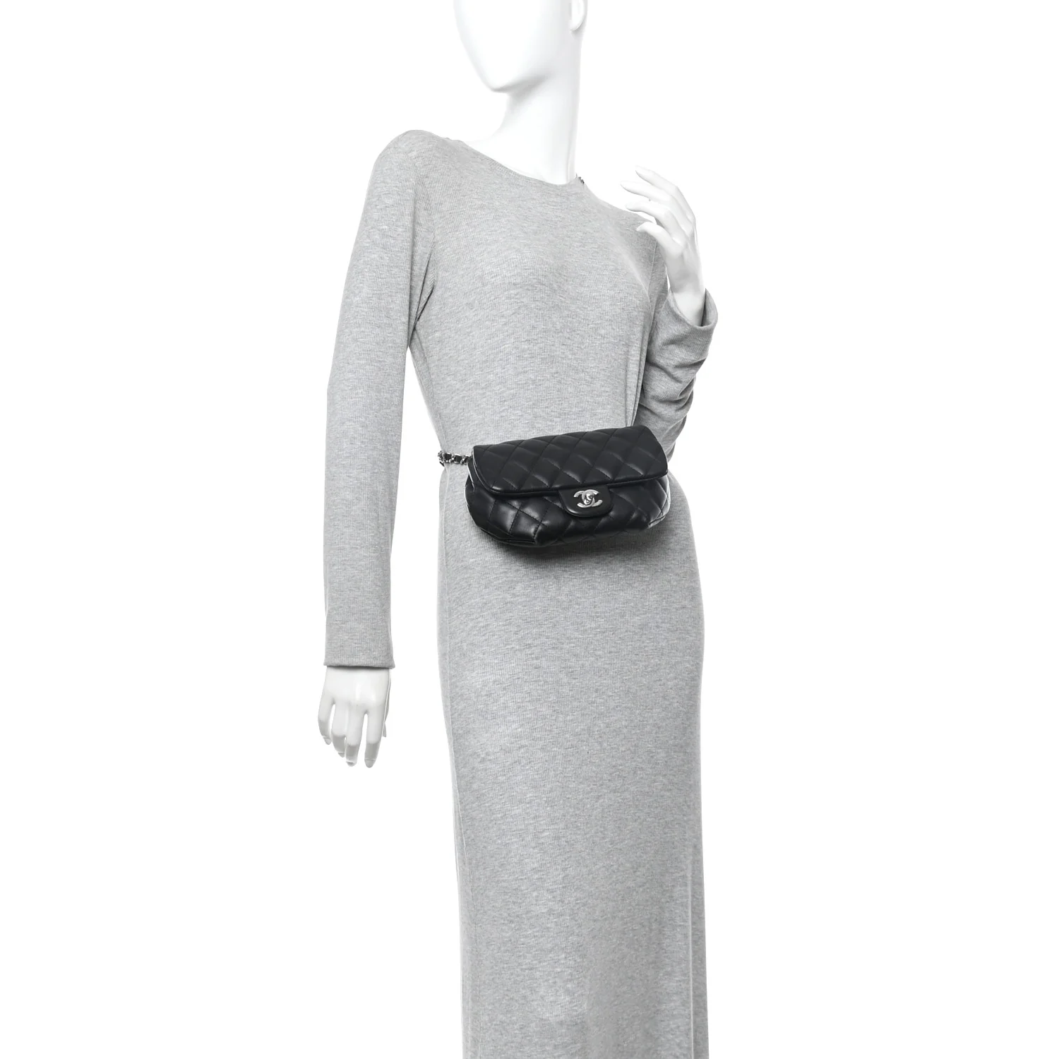 Calfskin Quilted CC Uniform Flap Belt Bag Black - Image 2