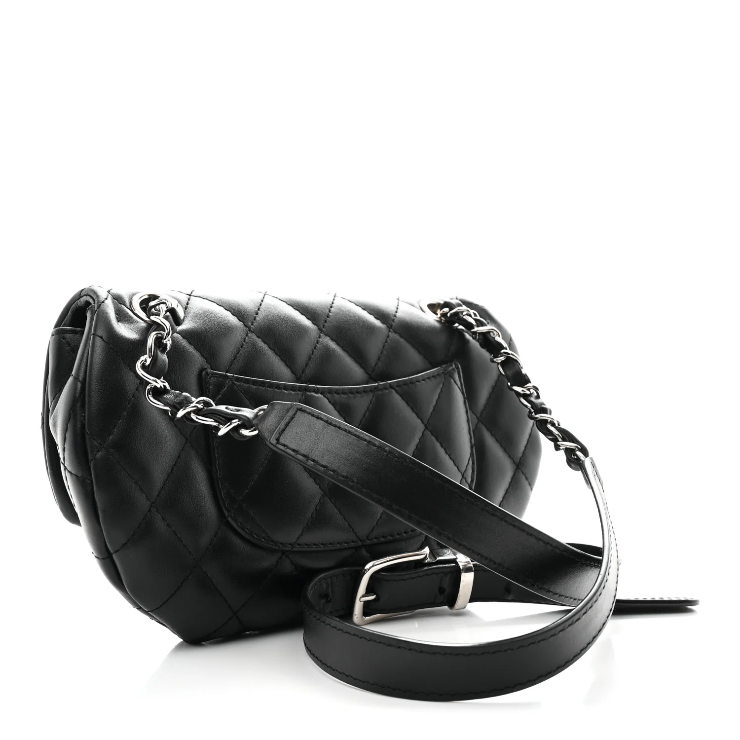 Calfskin Quilted CC Uniform Flap Belt Bag Black - Image 3