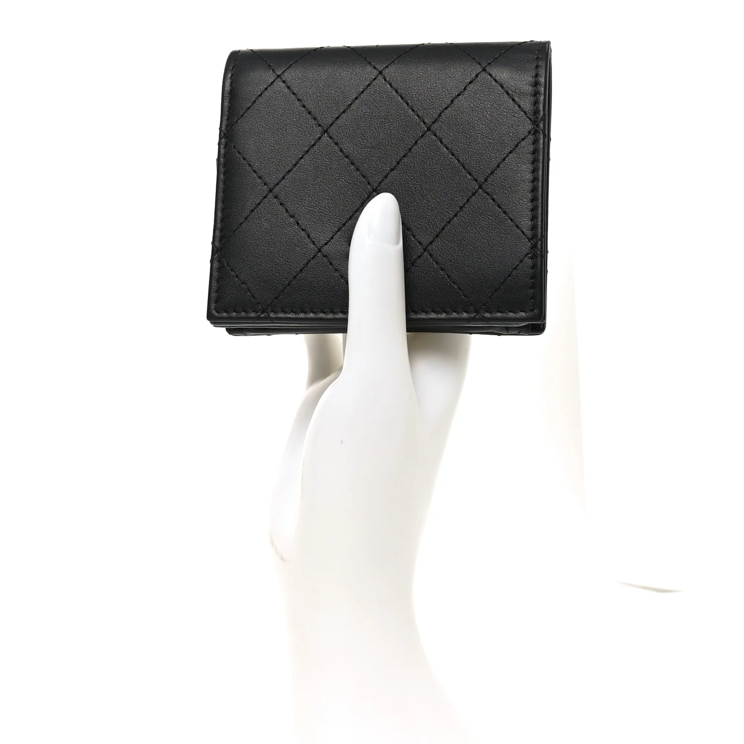 Calfskin Quilted Compact Bifold Wallet So Black - Image 2
