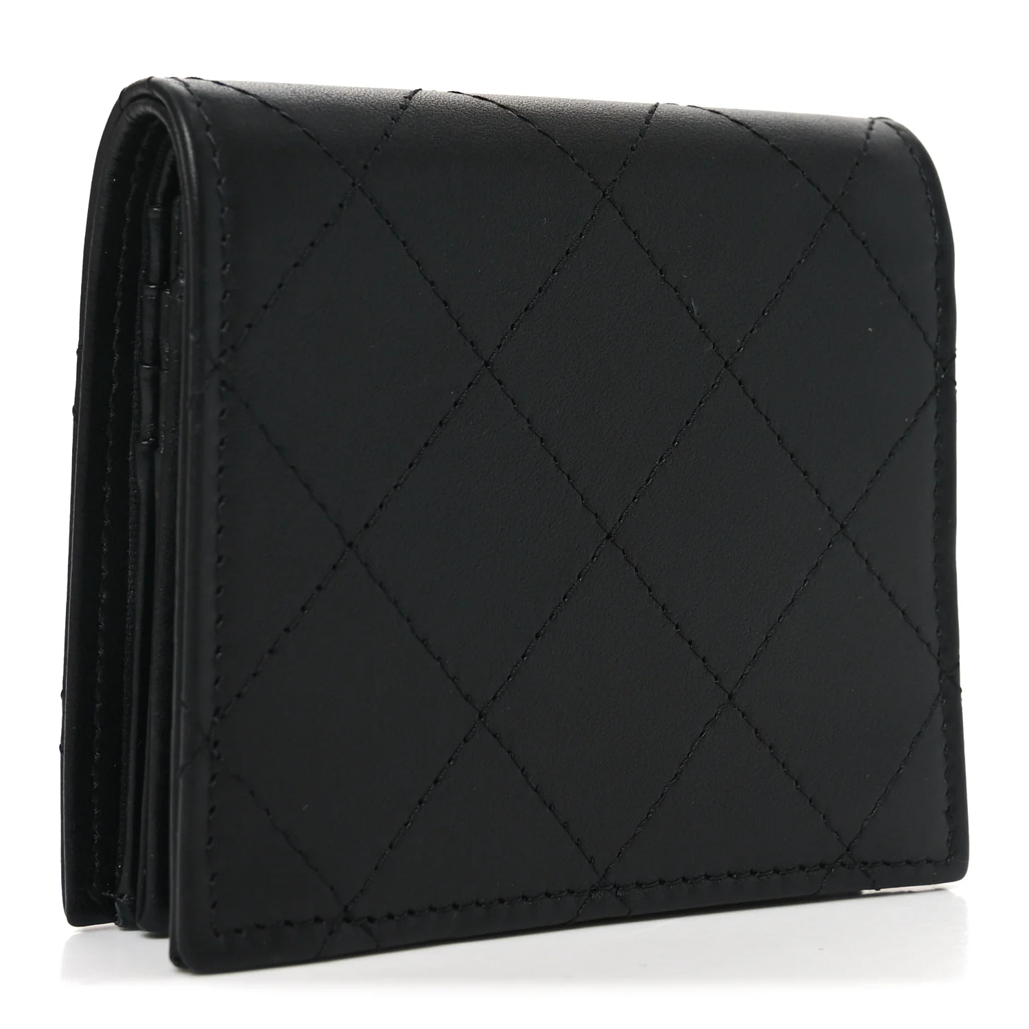 Calfskin Quilted Compact Bifold Wallet So Black - Image 3