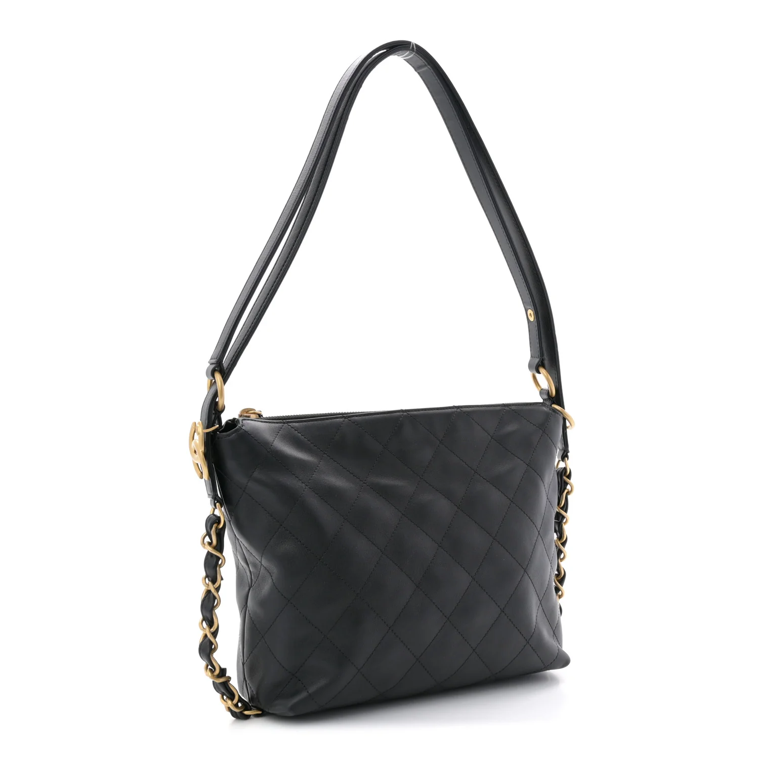 Calfskin Quilted Convertible CC Chain Hobo Black - Image 5