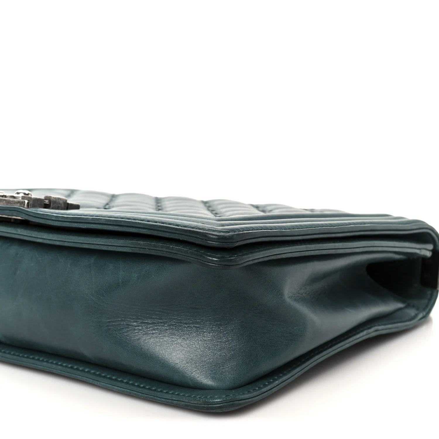 Calfskin Quilted Double Stitch Large Boy Flap Green - Image 10