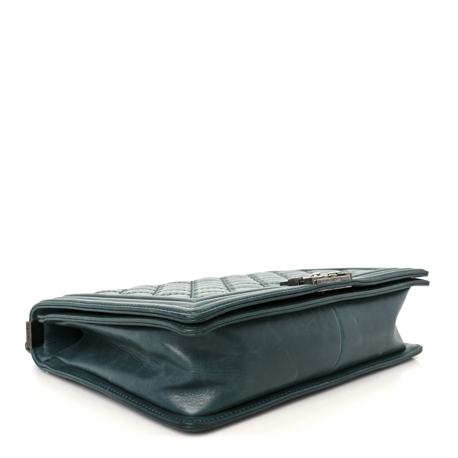 Calfskin Quilted Double Stitch Large Boy Flap Green - Image 4
