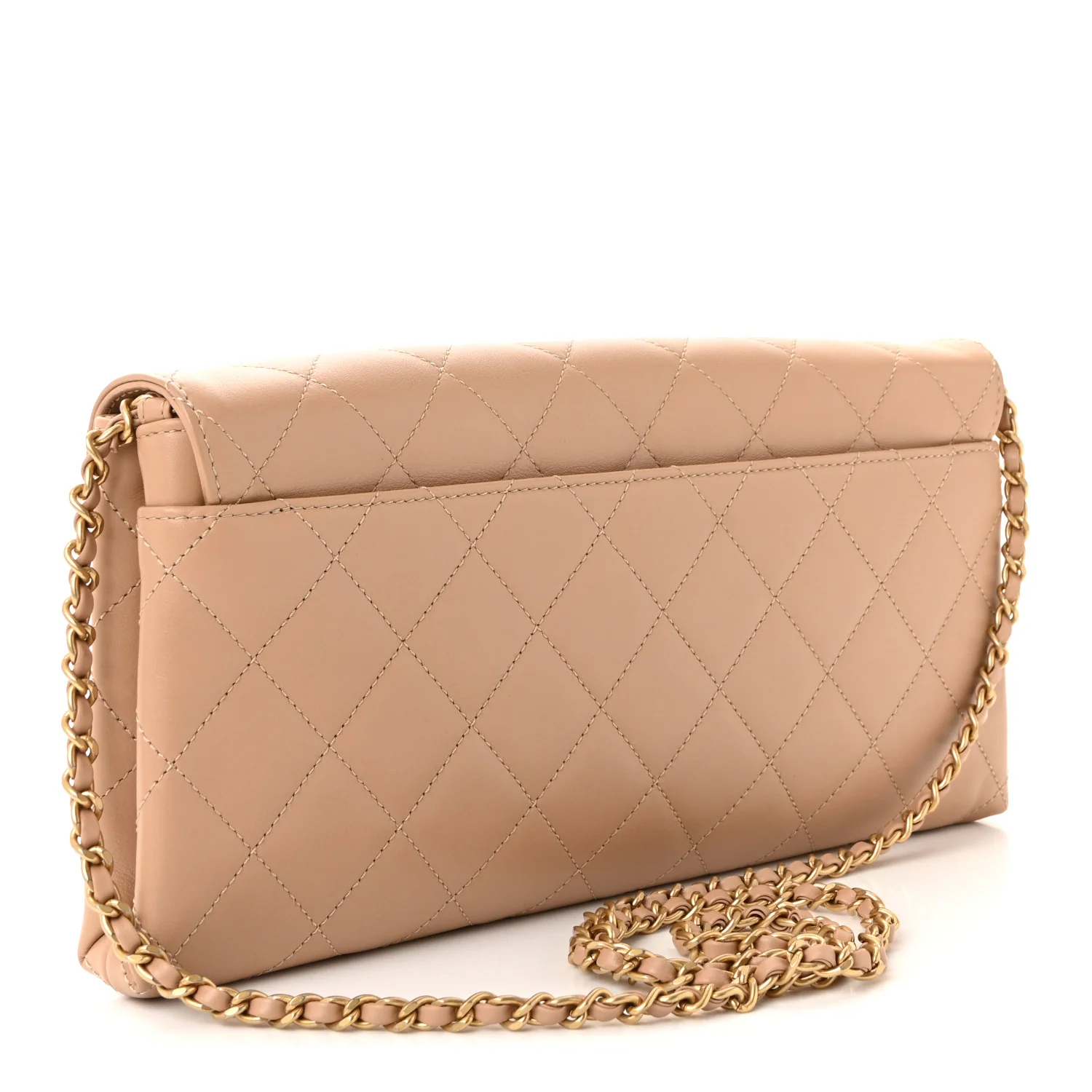 Calfskin Quilted Enchained Clutch Beige - Image 3