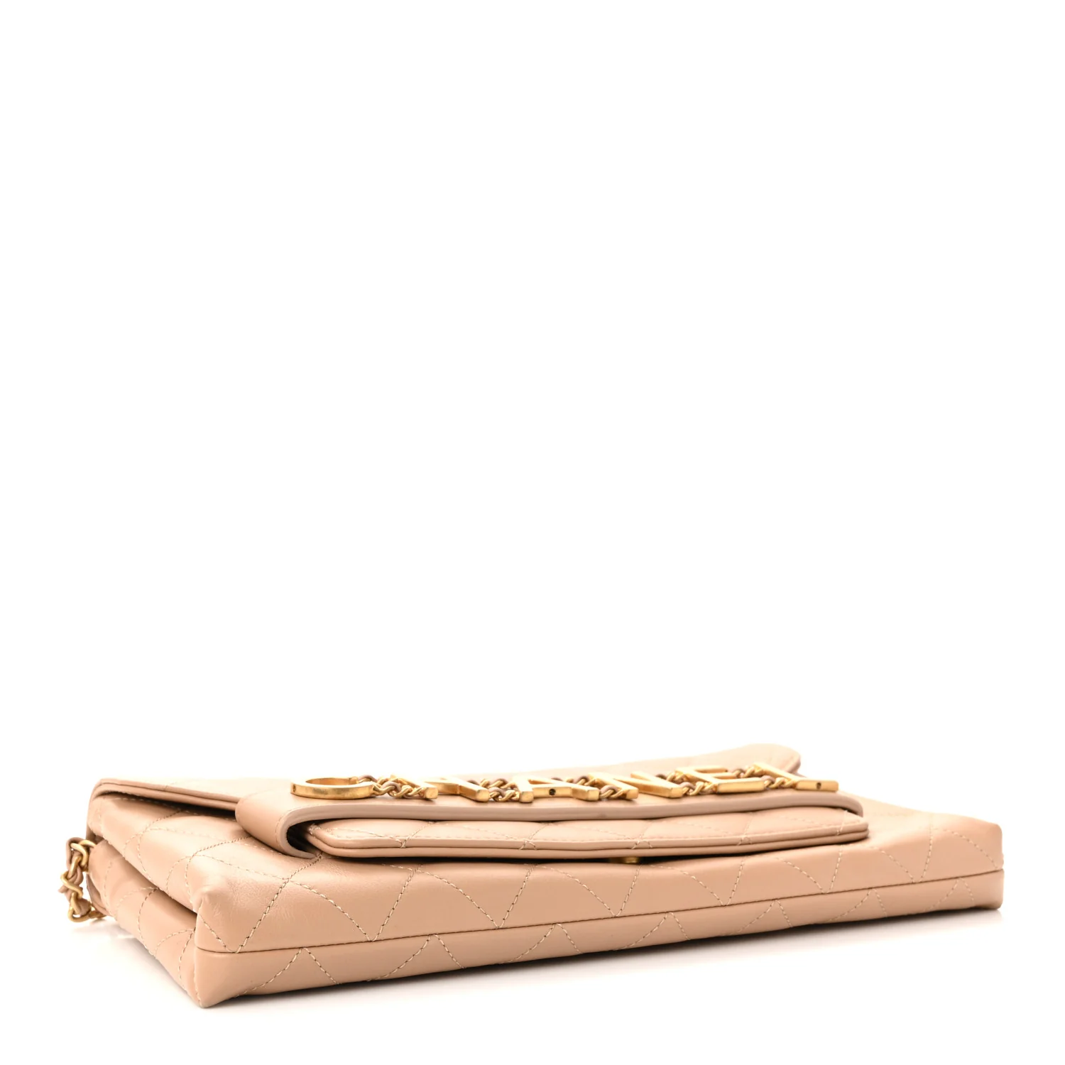 Calfskin Quilted Enchained Clutch Beige - Image 4