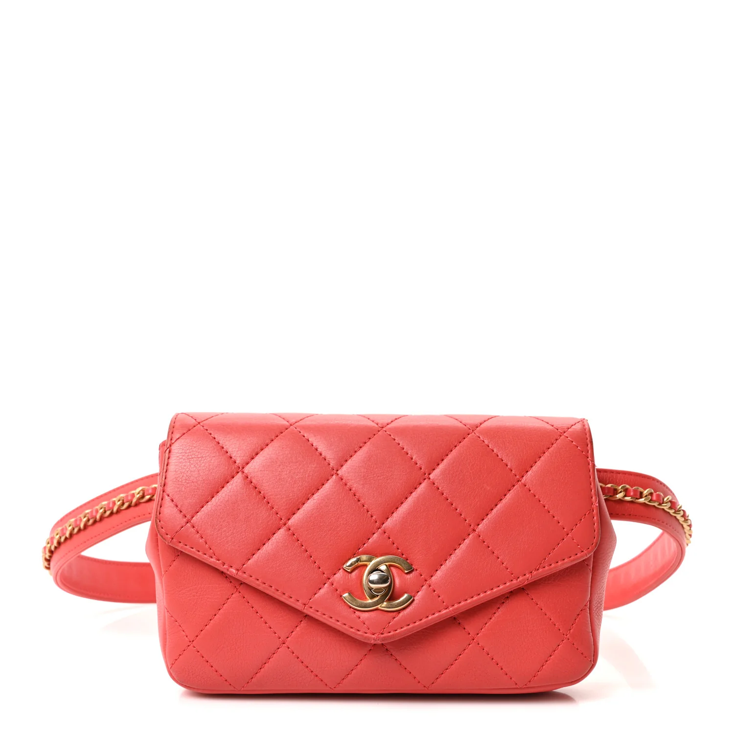 Calfskin Quilted Flap Waist Bag Red - Image 2