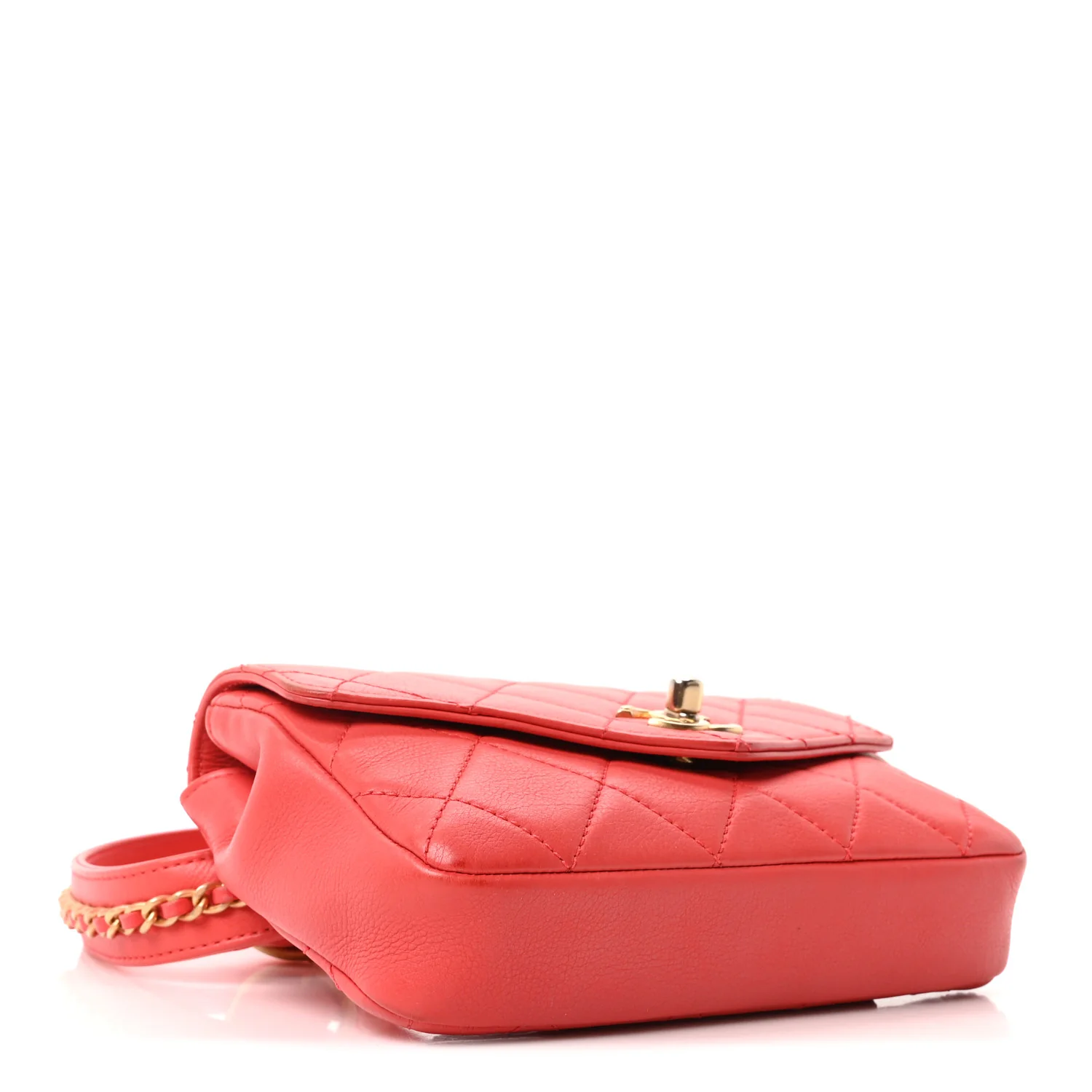 Calfskin Quilted Flap Waist Bag Red - Image 6