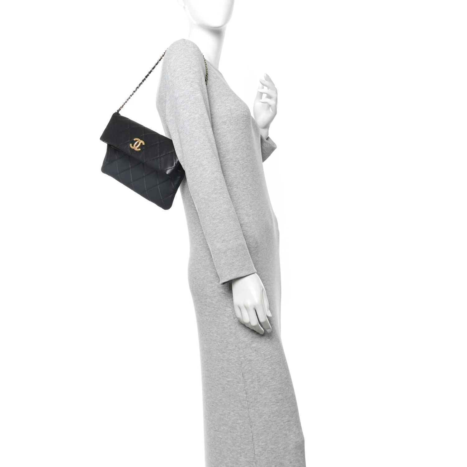 Calfskin Quilted Fold Over Clutch Black - Image 2