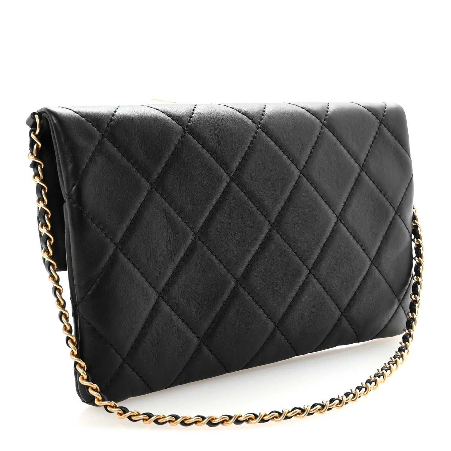 Calfskin Quilted Fold Over Clutch Black - Image 3
