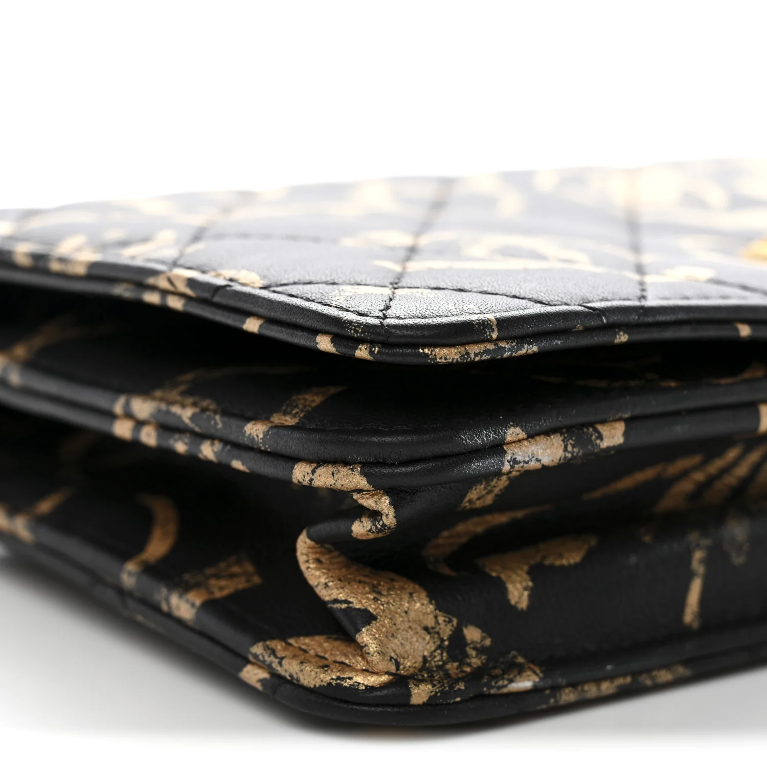 Calfskin Quilted Graffiti Pyramid Wallet On Chain WOC Black - Image 10