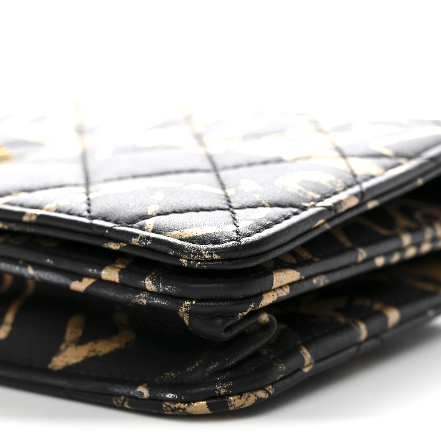 Calfskin Quilted Graffiti Pyramid Wallet On Chain WOC Black - Image 11