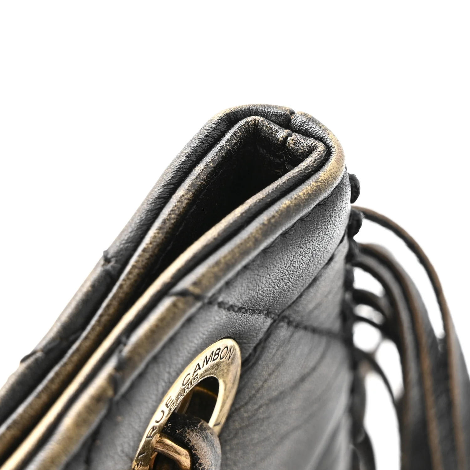 Calfskin Quilted Into The Fringe Hobo Black Gold - Image 14