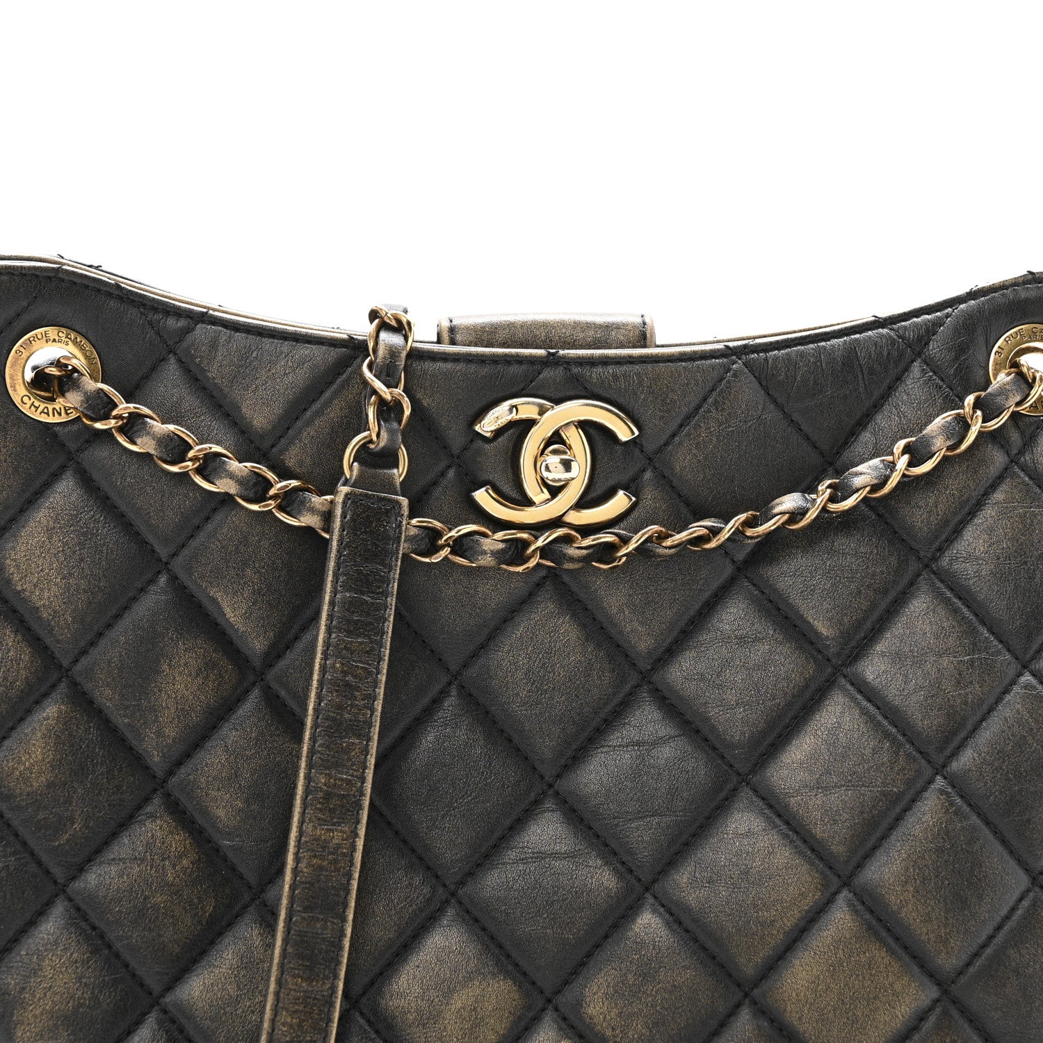 Calfskin Quilted Into The Fringe Hobo Black Gold - Image 8