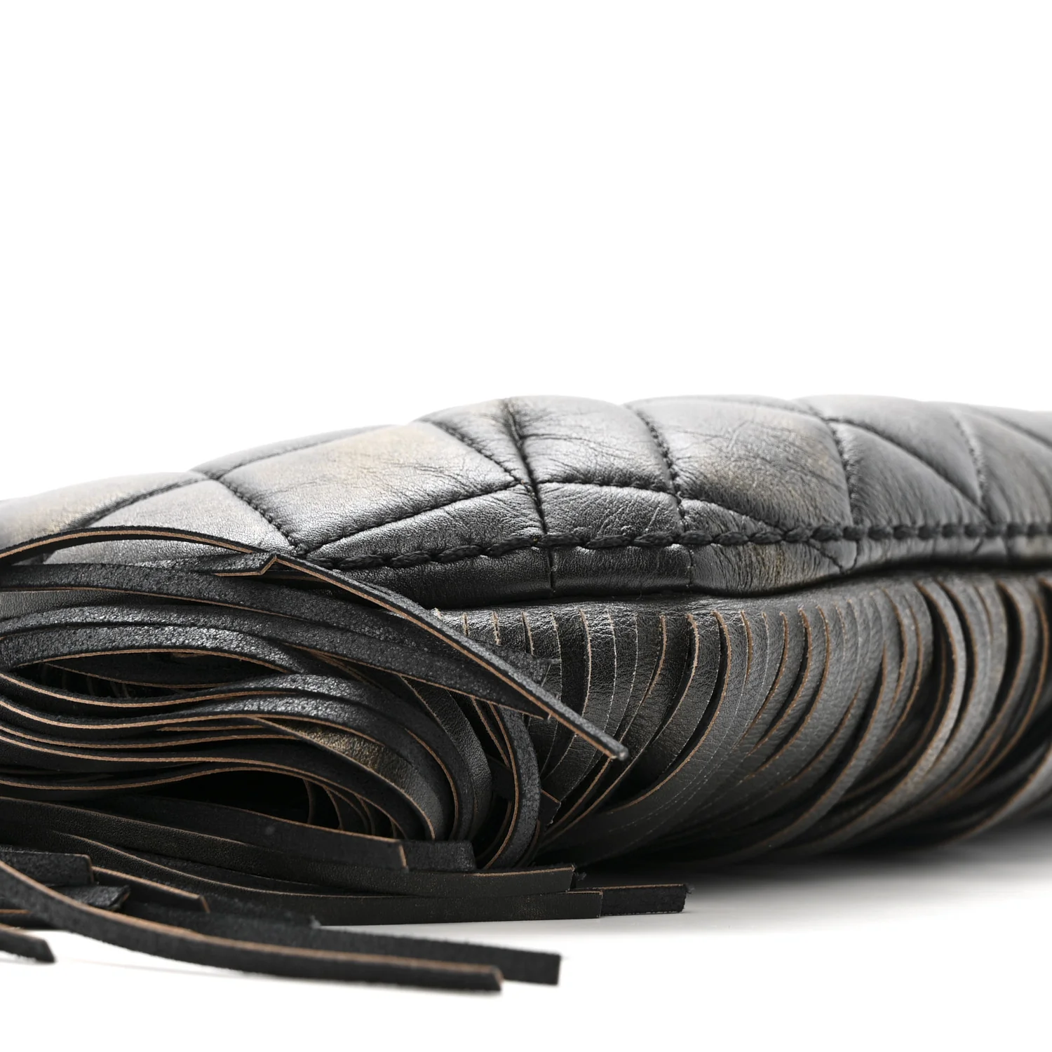 Calfskin Quilted Into The Fringe Hobo Black Gold - Image 9