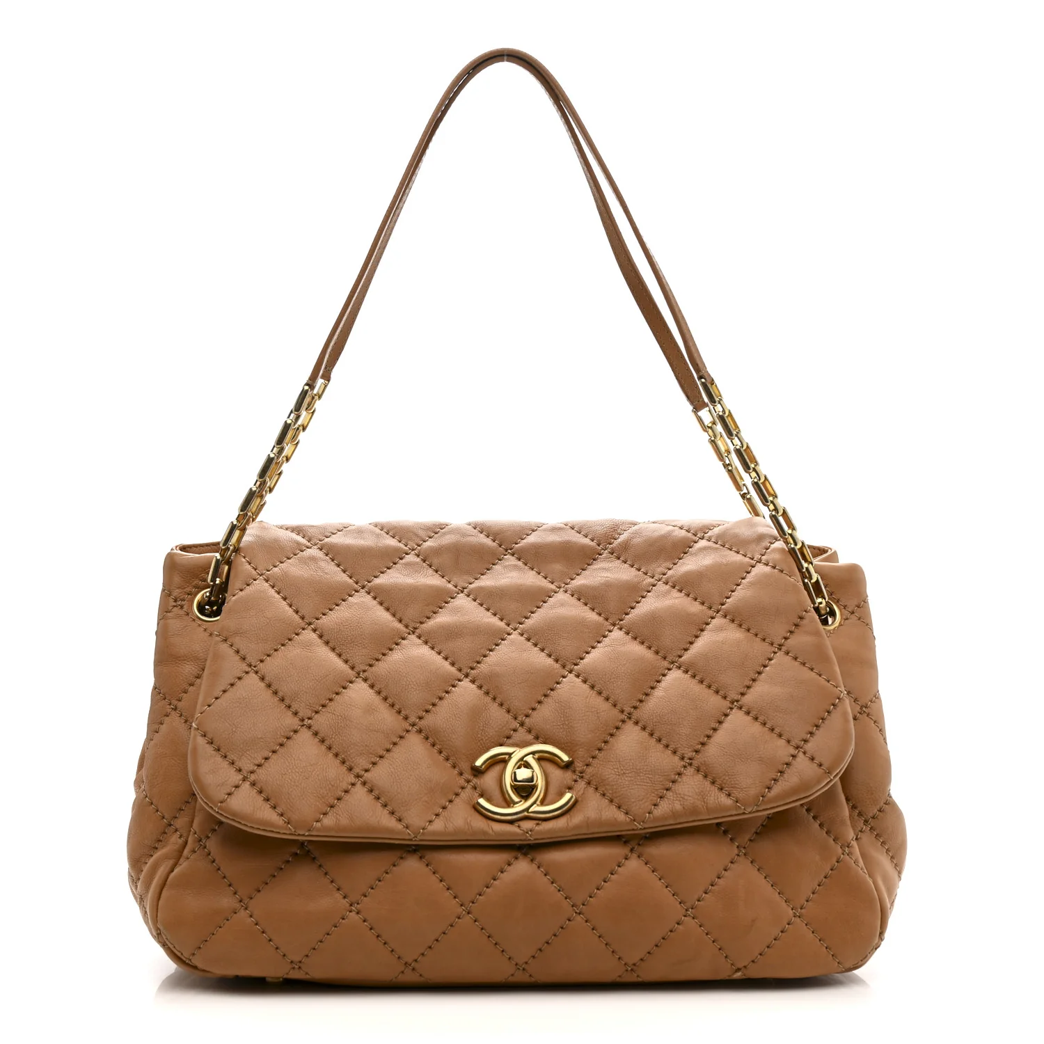 Calfskin Quilted Jumbo Retro Chain Accordion Flap Dark Beige