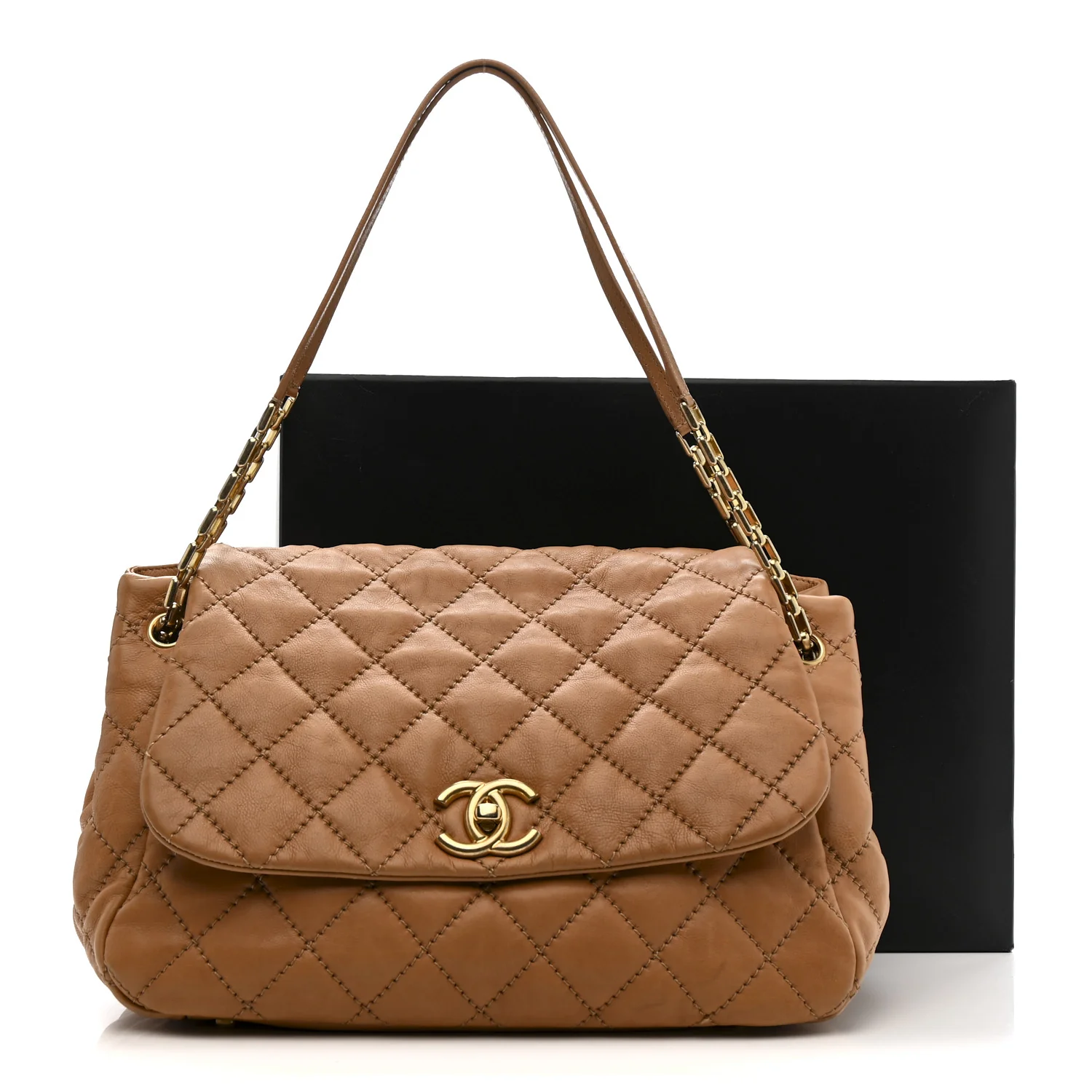 Calfskin Quilted Jumbo Retro Chain Accordion Flap Dark Beige - Image 15