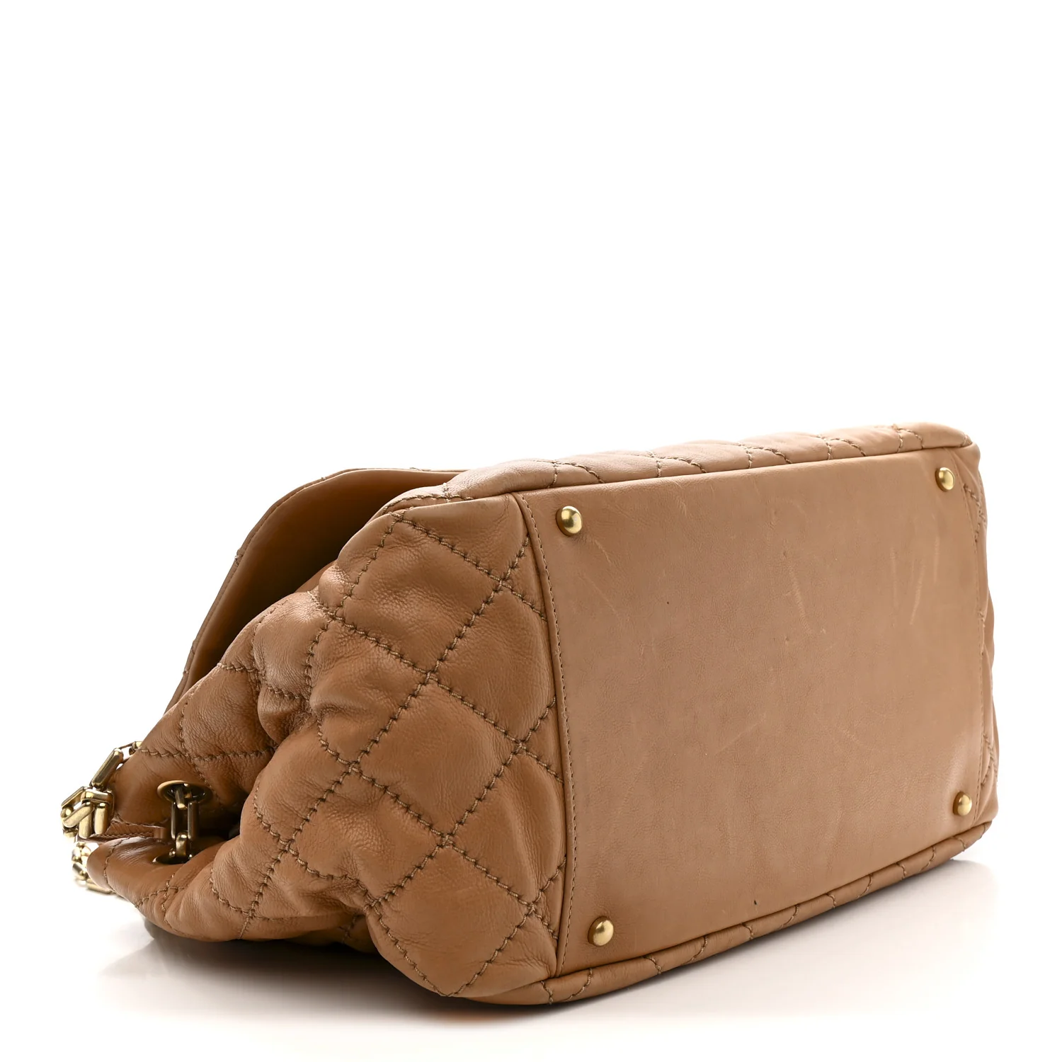 Calfskin Quilted Jumbo Retro Chain Accordion Flap Dark Beige - Image 4