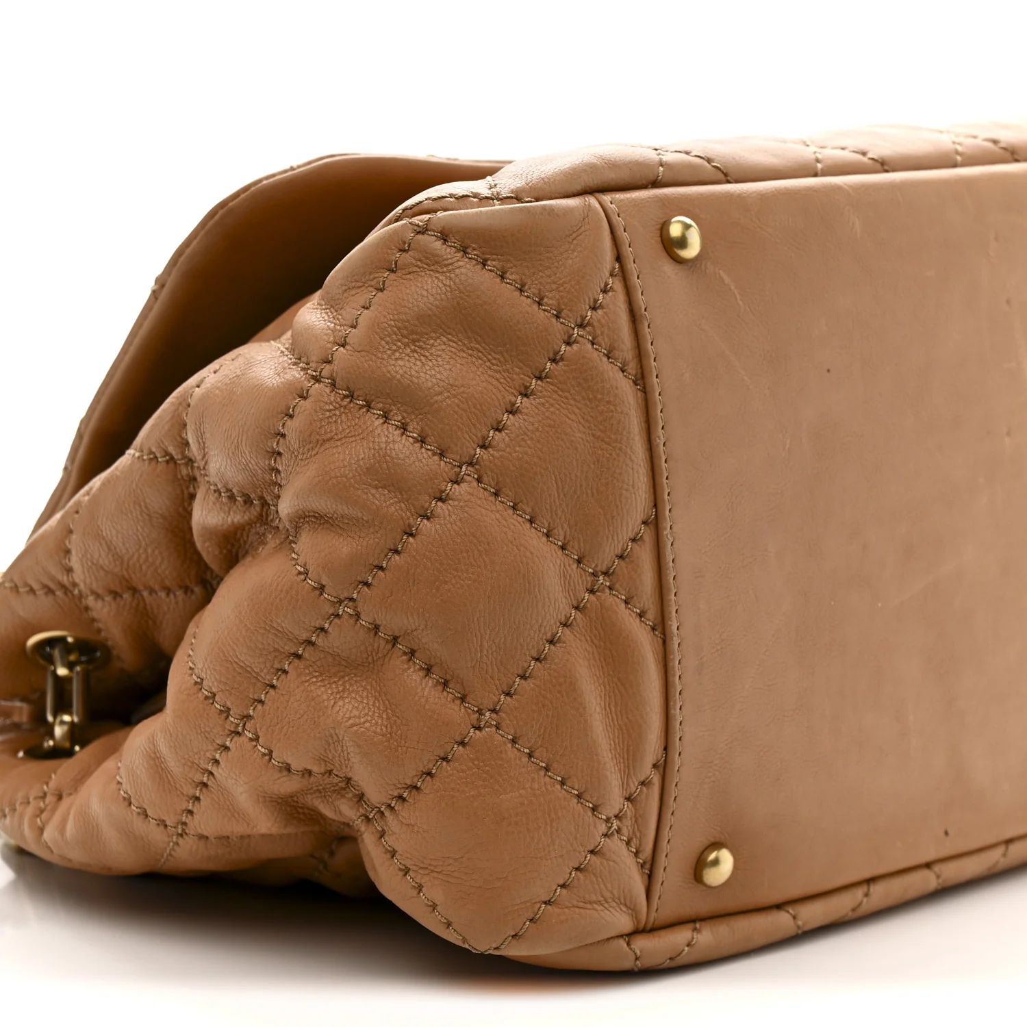 Calfskin Quilted Jumbo Retro Chain Accordion Flap Dark Beige - Image 9