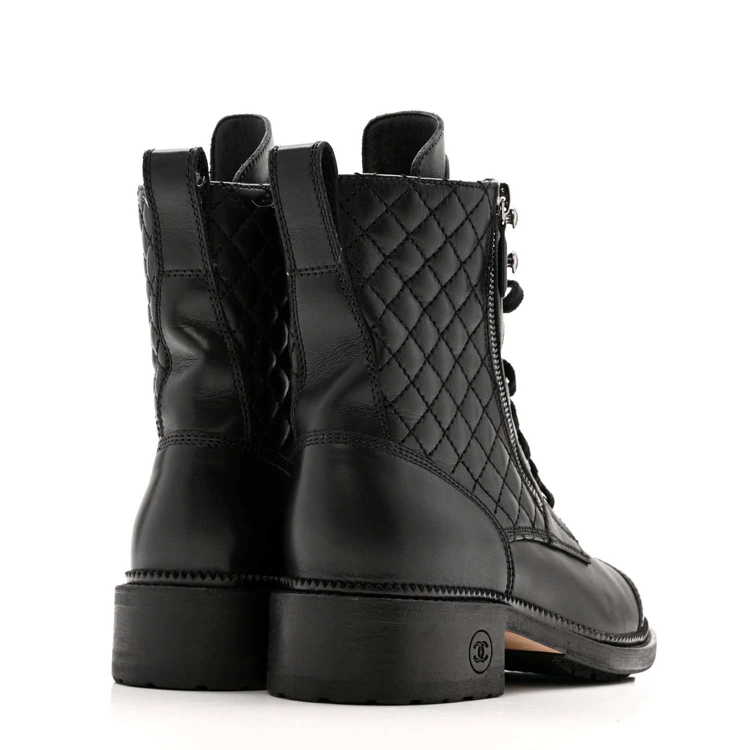 Calfskin Quilted Lace Up Combat Boots 36.5 Black - Image 5