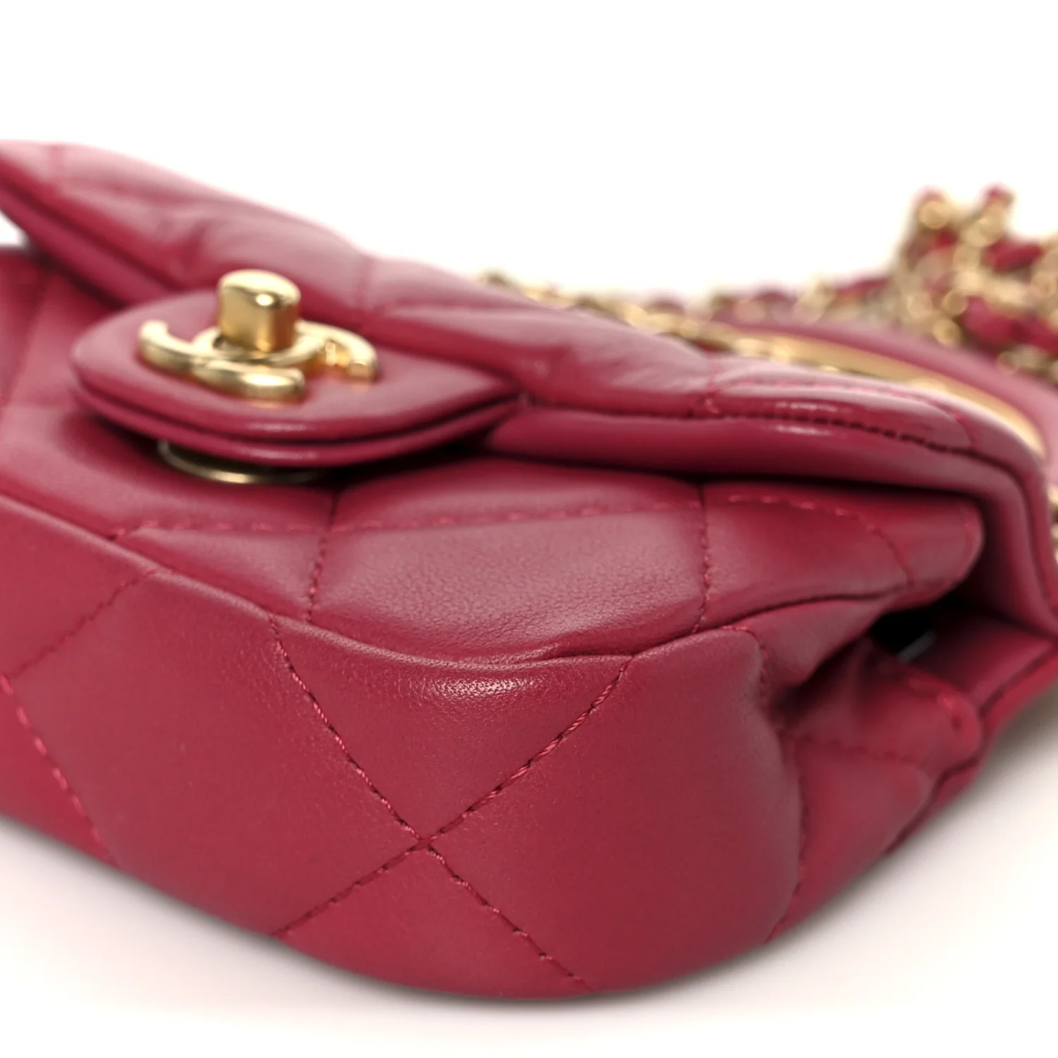 Calfskin Quilted Lady Handle Flap Card Holder With Chain Dark Pink - Image 12