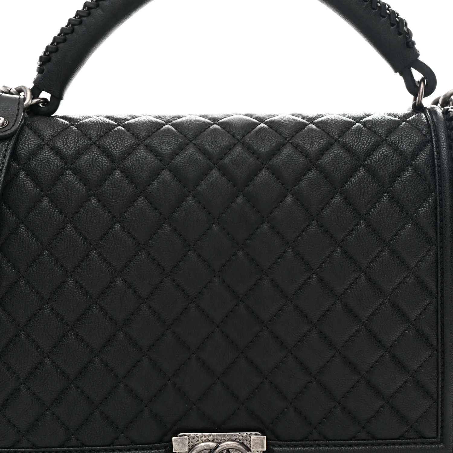 Calfskin Quilted Large Boy Top Handle Flap Black - Image 8
