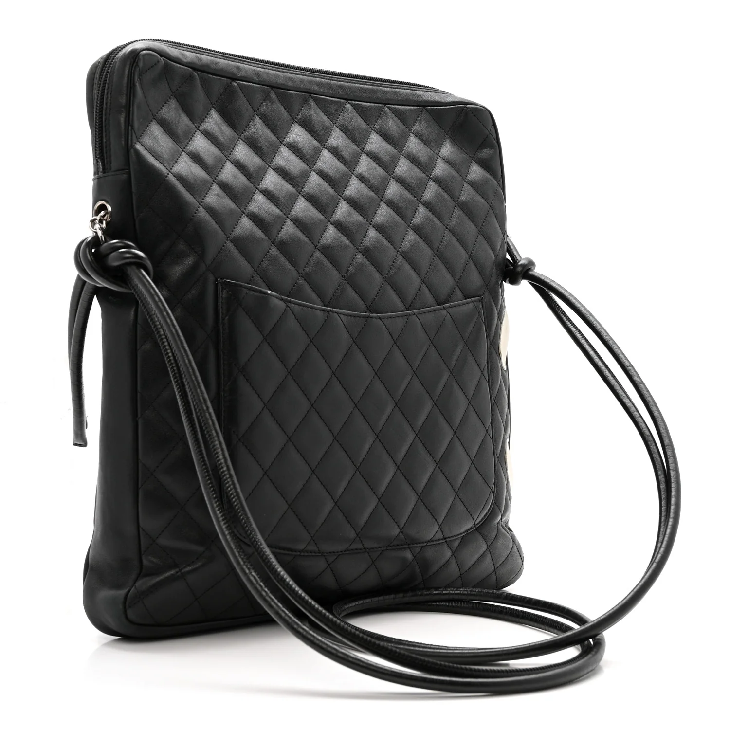 Calfskin Quilted Large Cambon Messenger Black White - Image 3