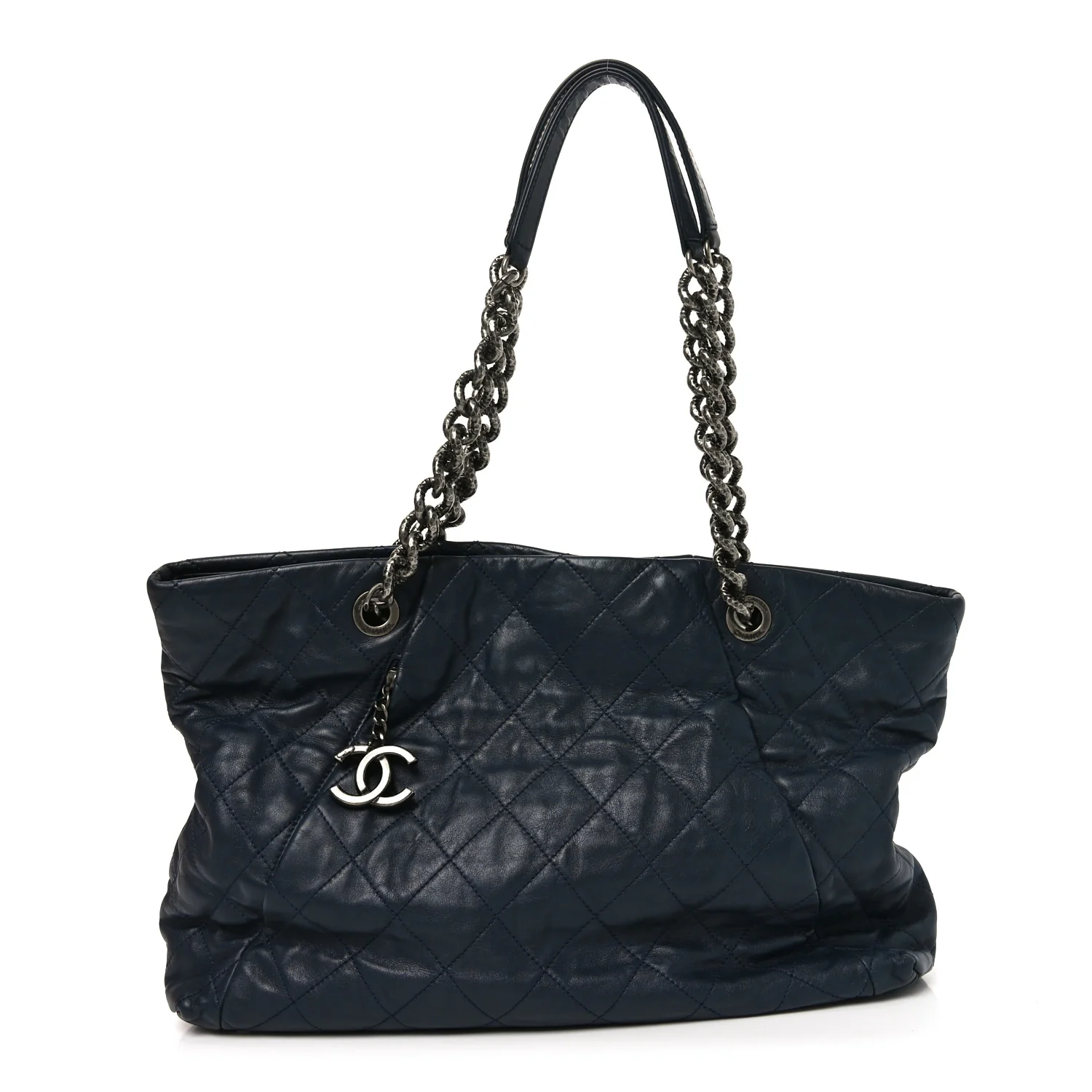 Calfskin Quilted Large Coco Pleats Tote Navy