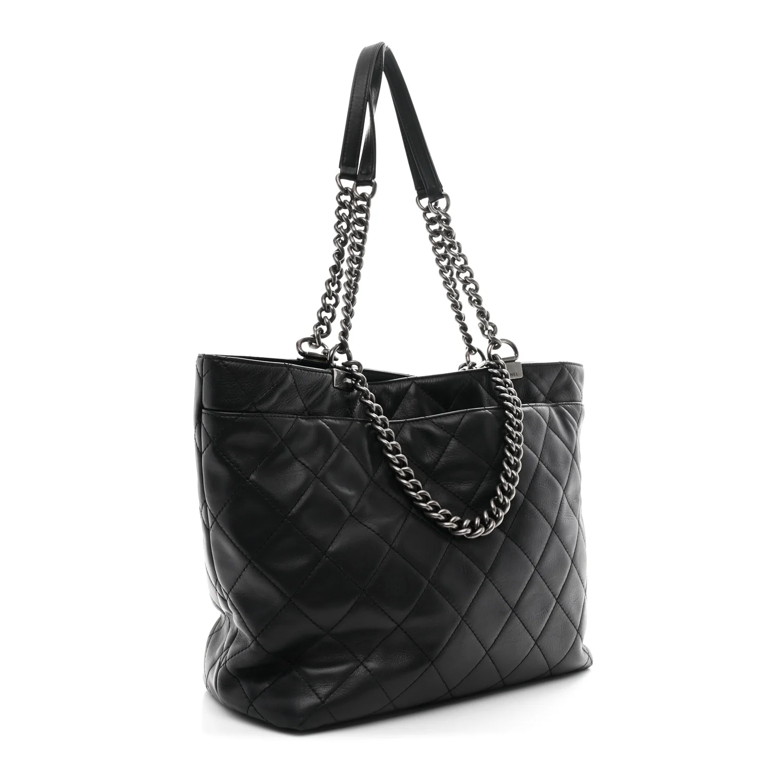 Calfskin Quilted Large Shopping In Chains Tote Black - Image 3