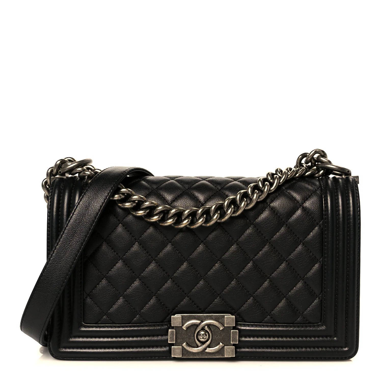 Calfskin Quilted Medium Boy Flap Black