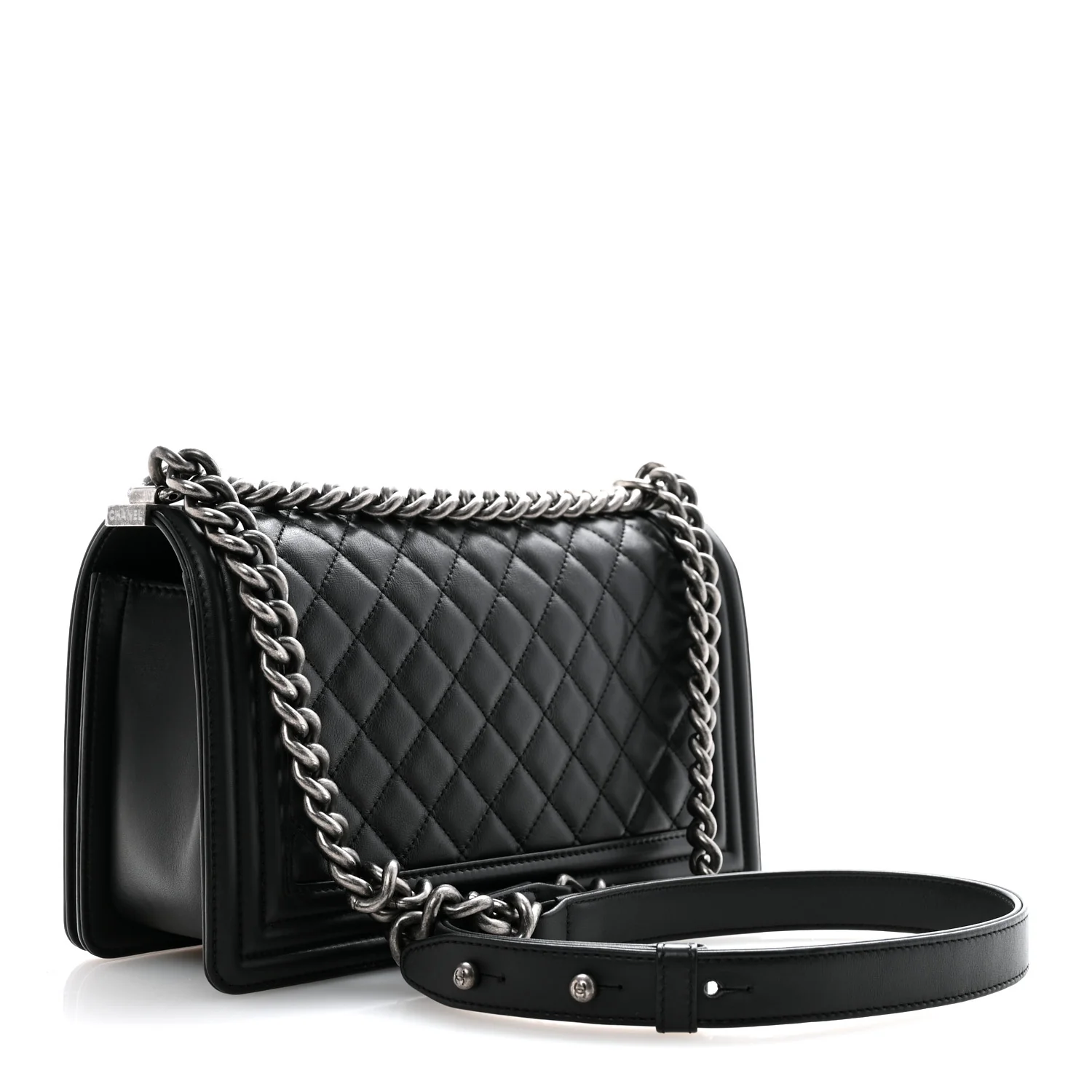 Calfskin Quilted Medium Boy Flap Black - Image 3