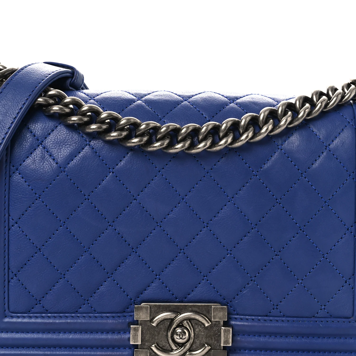 Calfskin Quilted Medium Boy Flap Blue - Image 6