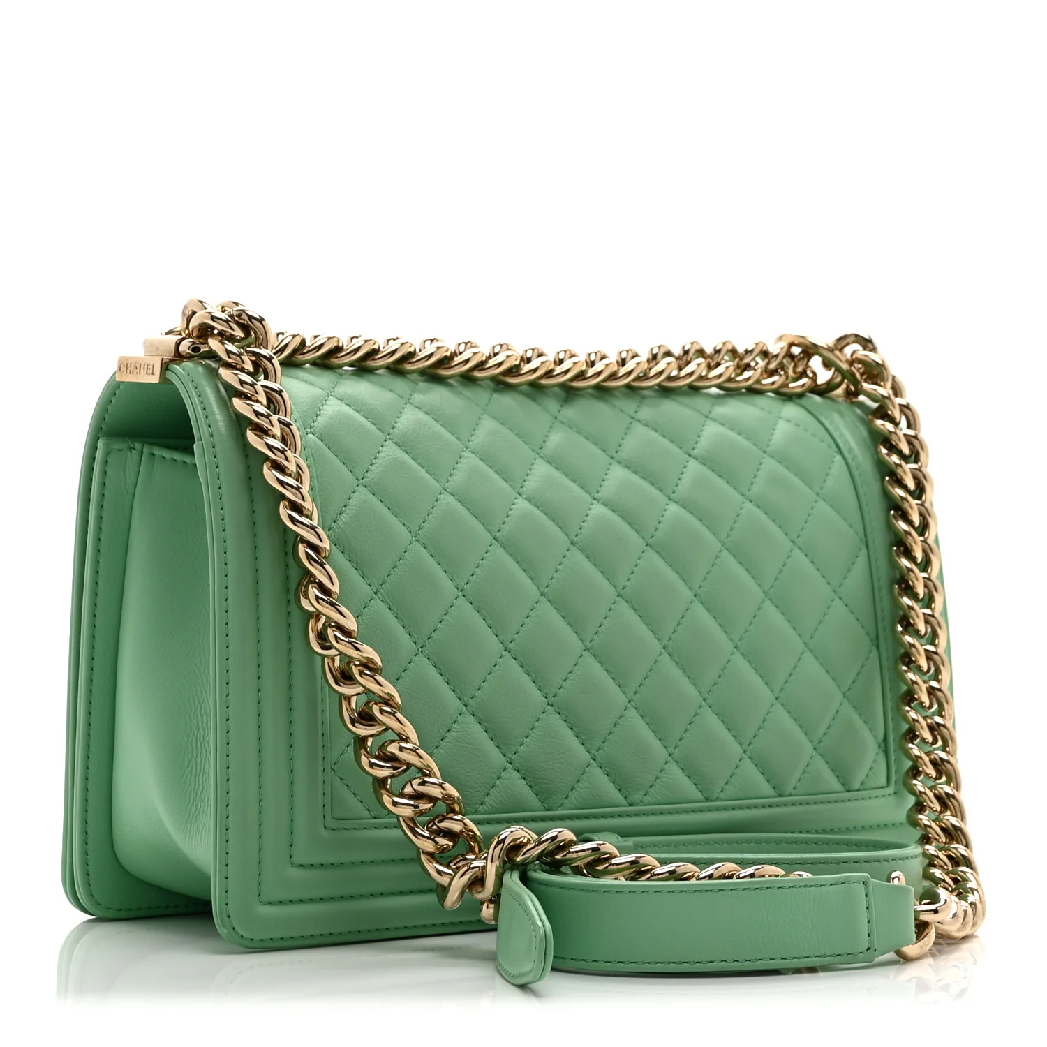 Calfskin Quilted Medium Boy Flap Green - Image 3