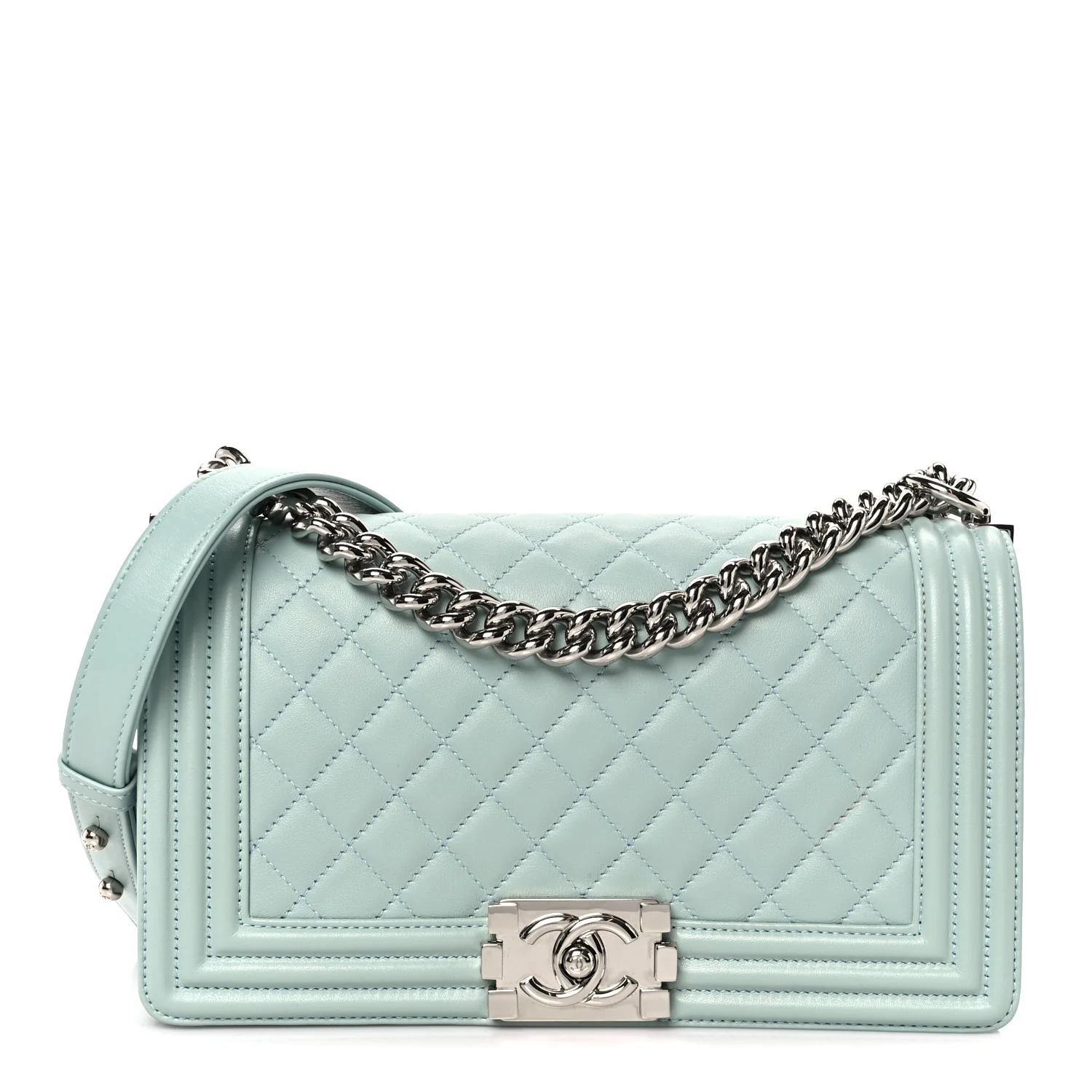 Calfskin Quilted Medium Boy Flap Light Blue