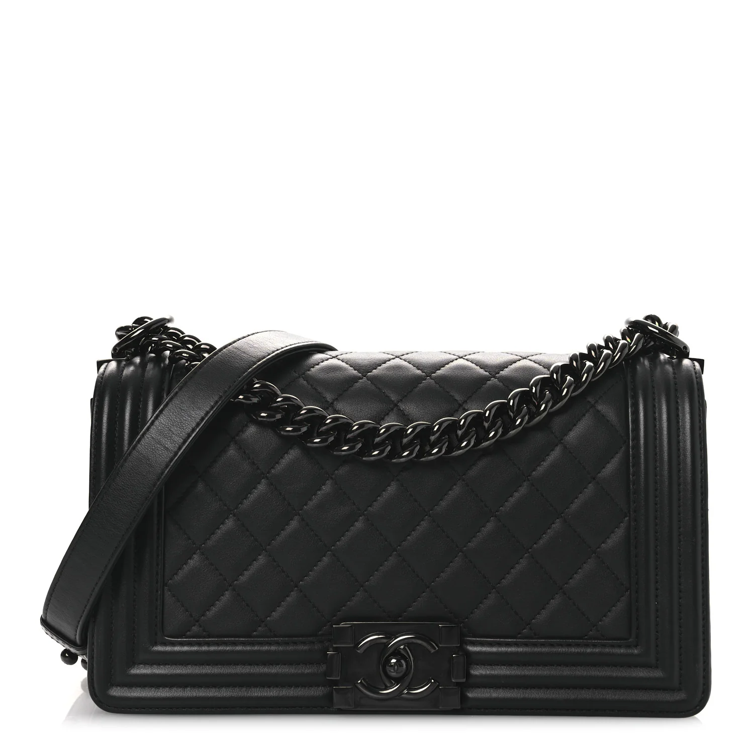 Calfskin Quilted Medium Boy Flap So Black